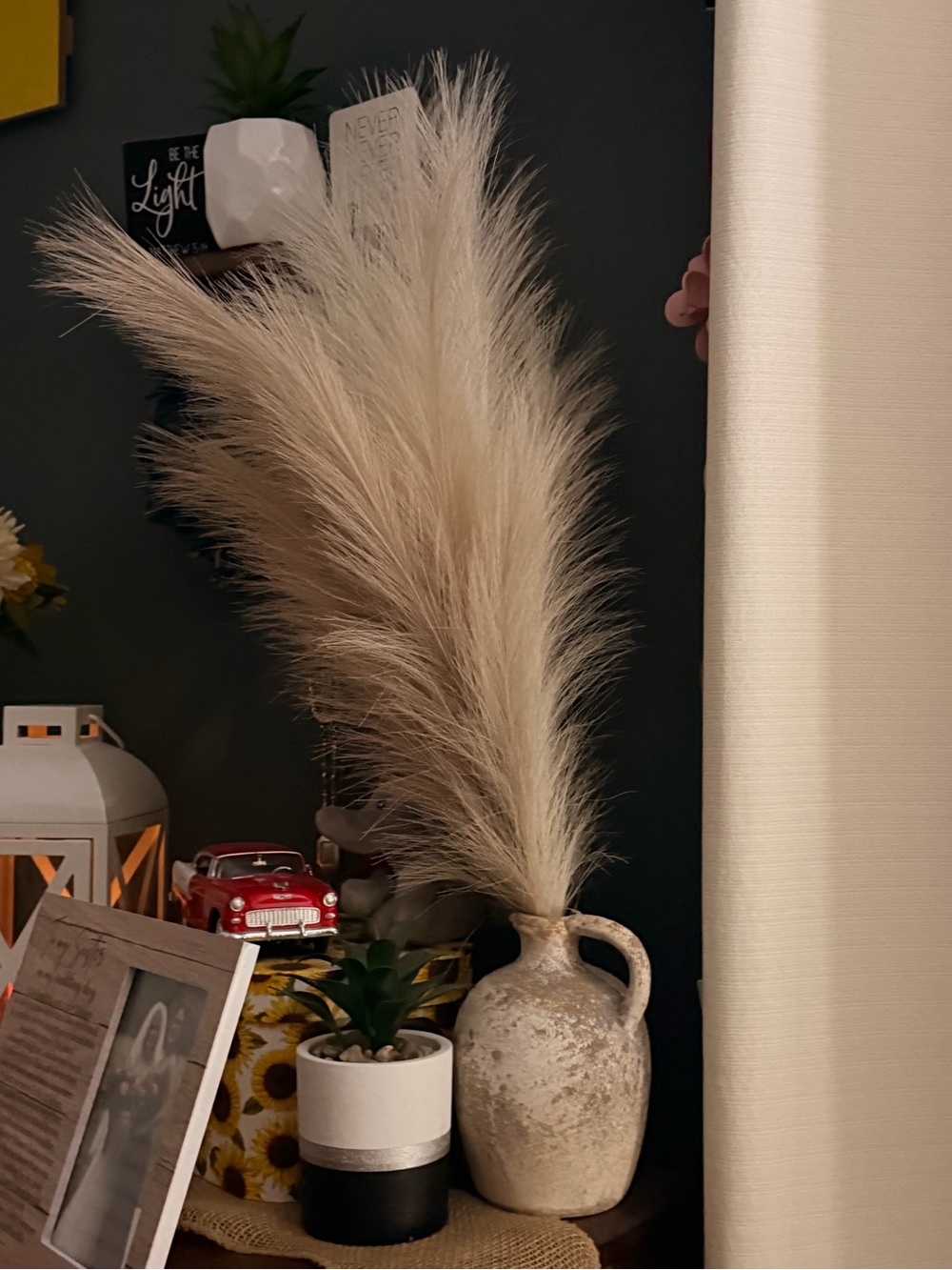 Natural Cream Pampas Grass Arrangement in Rustic Vase - Home Accents